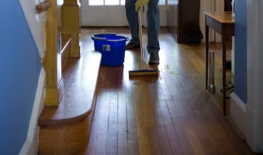Hardwood cleaning in action